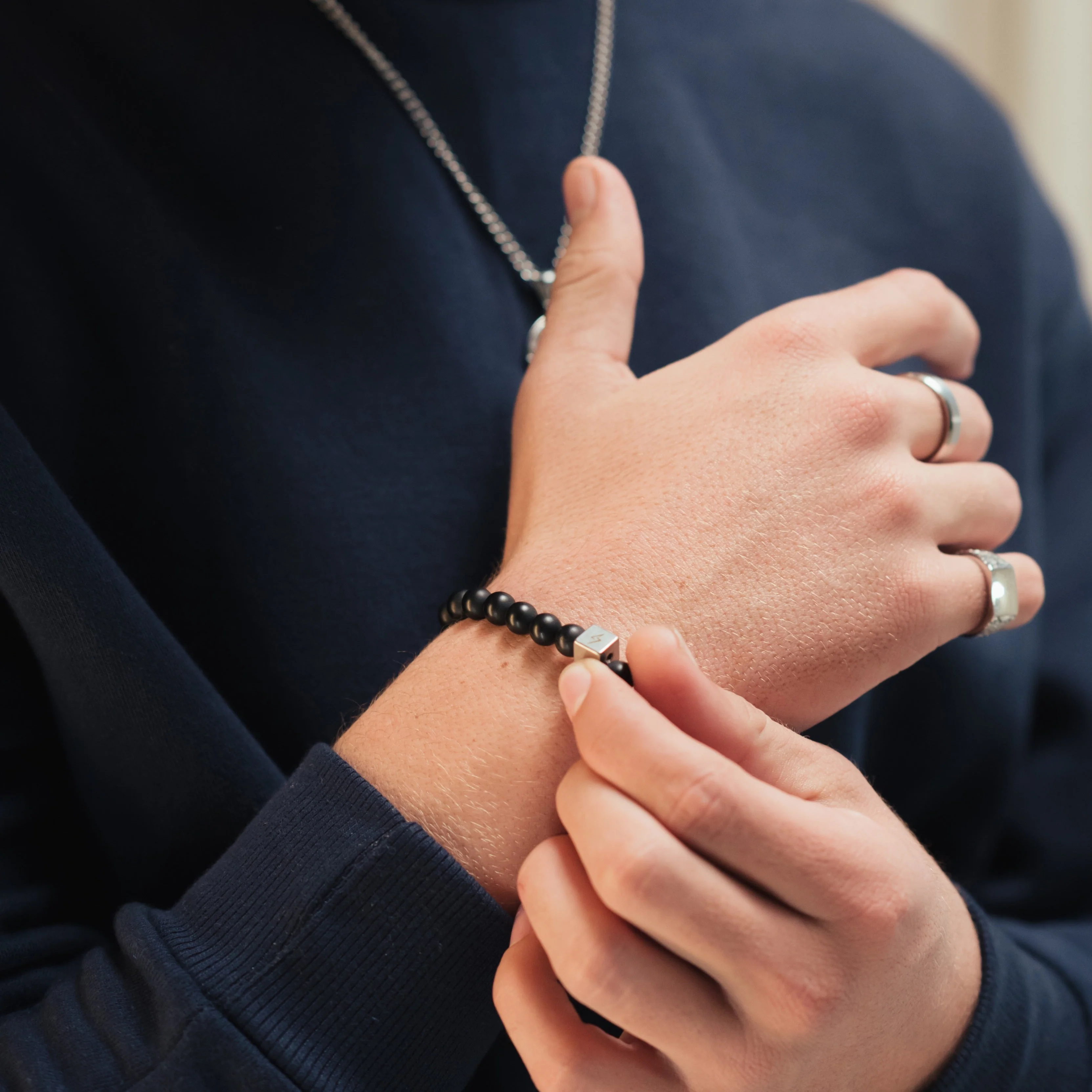 Matte Black Agate Stone Bracelet - Image 3